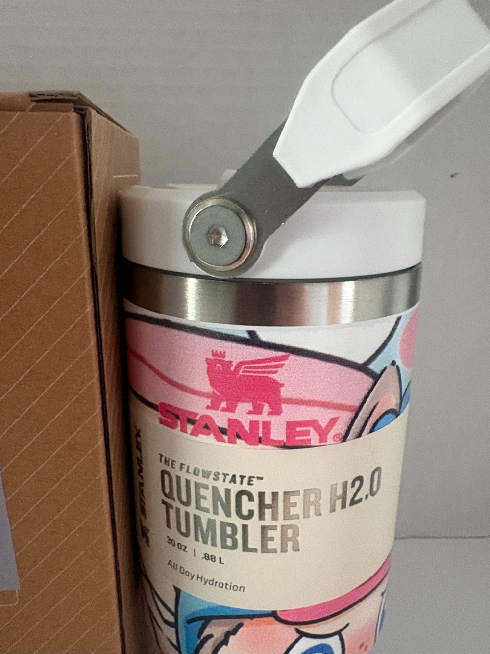 Stanley Pink Pattern Quencher H2.0 Tumbler with White Handle Labubu